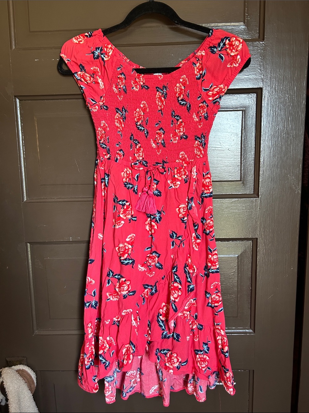 Justice Pink Floral Smocked Waist Dress